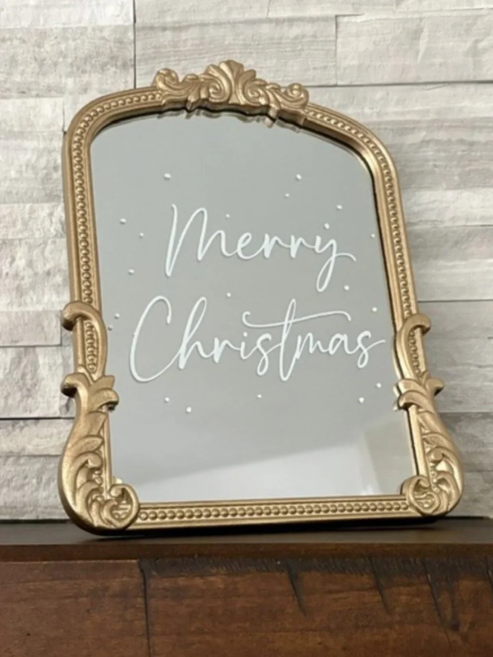 Gold Merry Christmas Bordeaux Arch Mirror Mantel or Wall Holiday Decor